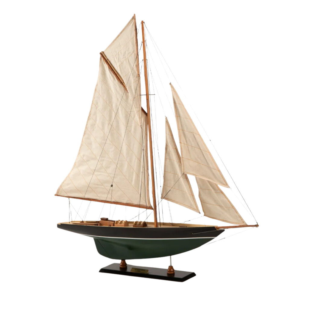 Côtre Dark Green Wood J-Class Yacht Model - The Well Appointed House