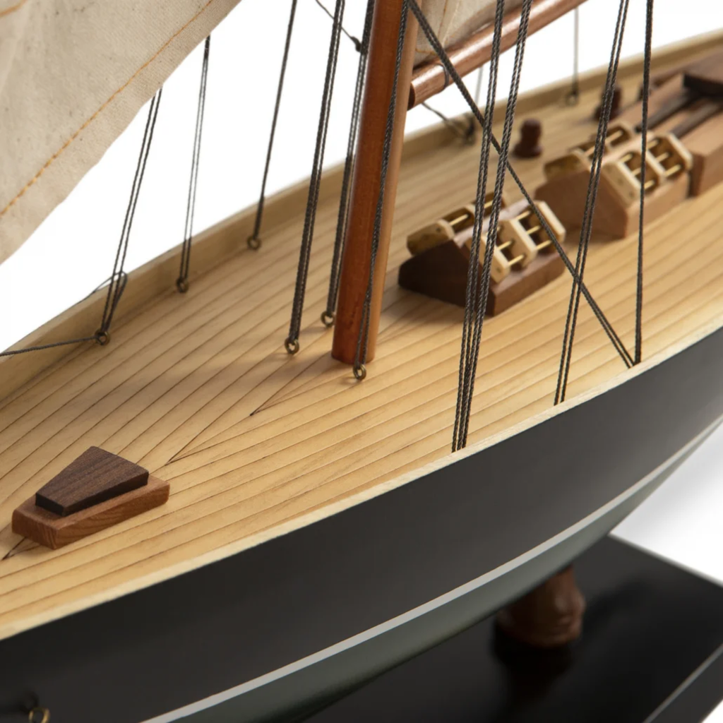 Côtre Dark Green Wood J-Class Yacht Model - The Well Appointed House