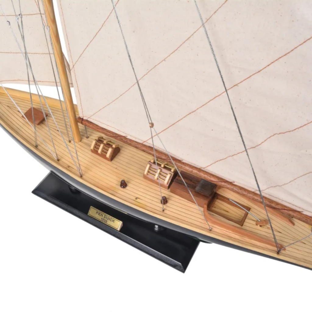 Côtre Dark Green Wood J-Class Yacht Model - The Well Appointed House