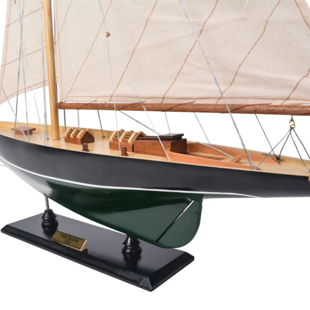 Côtre Dark Green Wood J-Class Yacht Model - The Well Appointed House