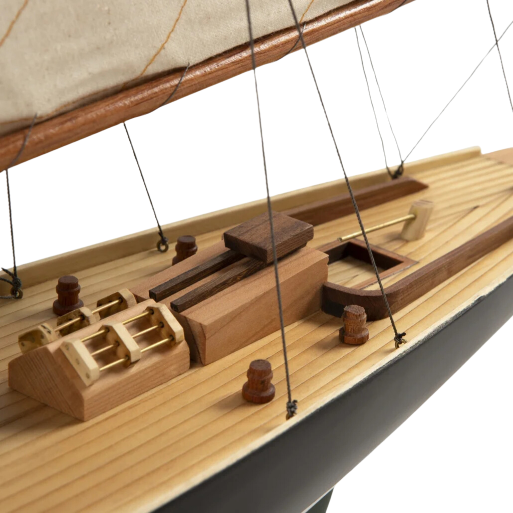 Côtre Dark Green Wood J-Class Yacht Model - The Well Appointed House