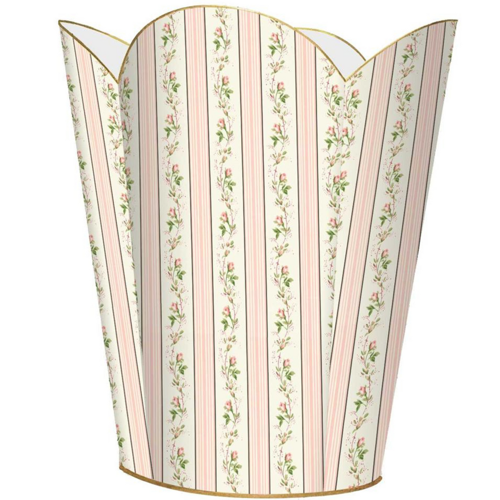 Dainty Rose Stripe Wastebasket and Optional Tissue Box Cover, Can Be Personalized - Wastebasket Sets - The Well Appointed House