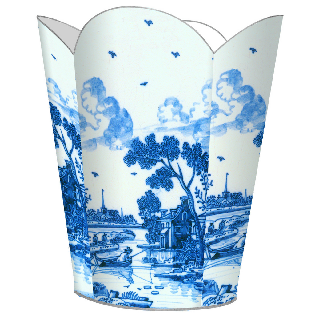 Delft Landscape Decoupage Wastebasket and Optional Tissue Box Cover - Wastebasket Sets - The Well Appointed House