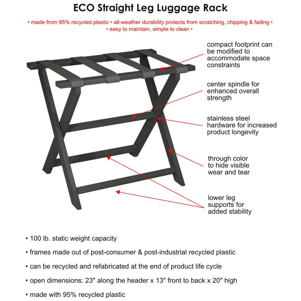 Light Grey ECO Straight Leg Luggage Rack with 4 Seafoam Greek Key Straps - The Well Appointed House