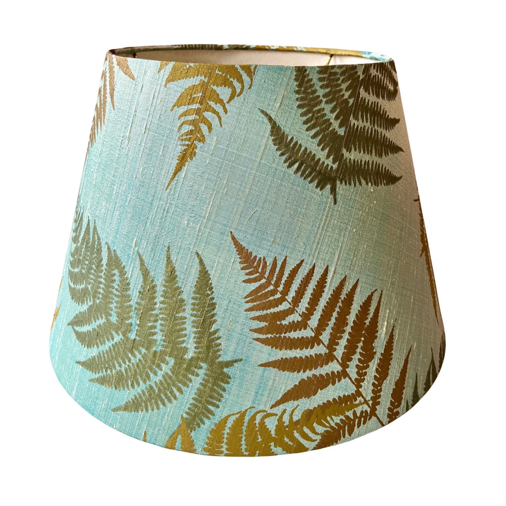 Fern & Iridescent Aqua Silk Dupioni Empire Bespoke Lampshade by Paige Hathaway Thorn - The Well Appointed House