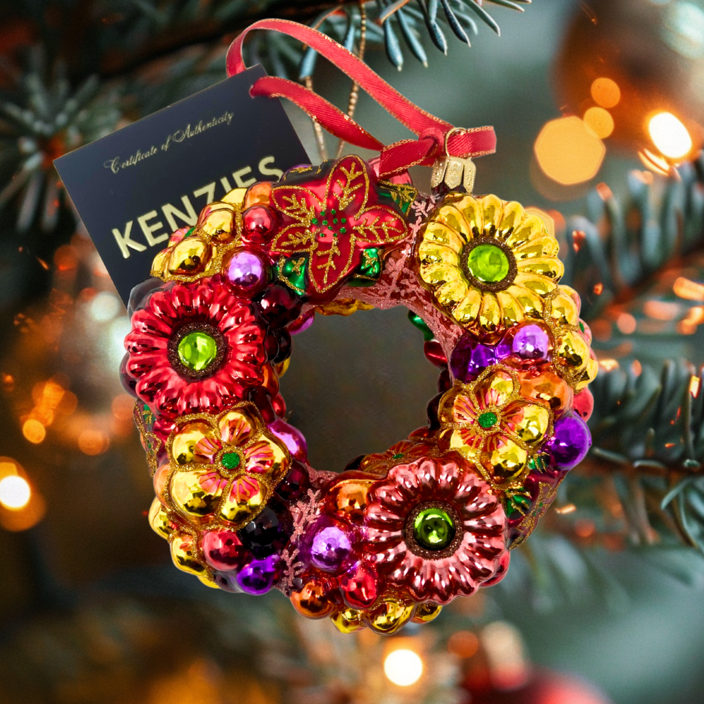 Floral Fetish Wreath Blown Glass Christmas Ornament - The Well Appointed House