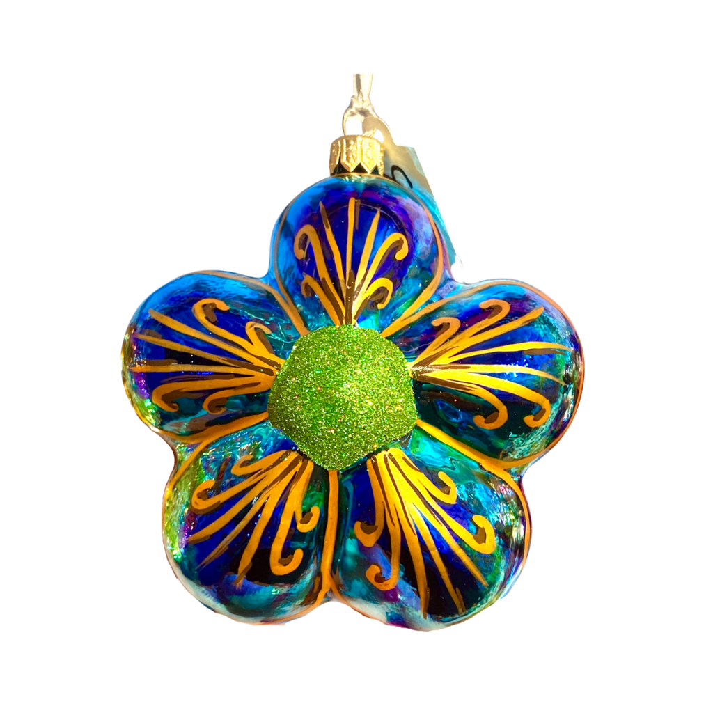 Topaz Flower Frenzie Hibiscus Blown Glass Christmas Ornament - The Well Appointed House