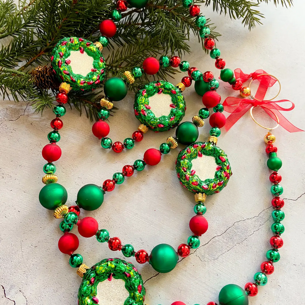 Holly Berry Wreath Blown Glass Christmas Garland - The Well Appointed House