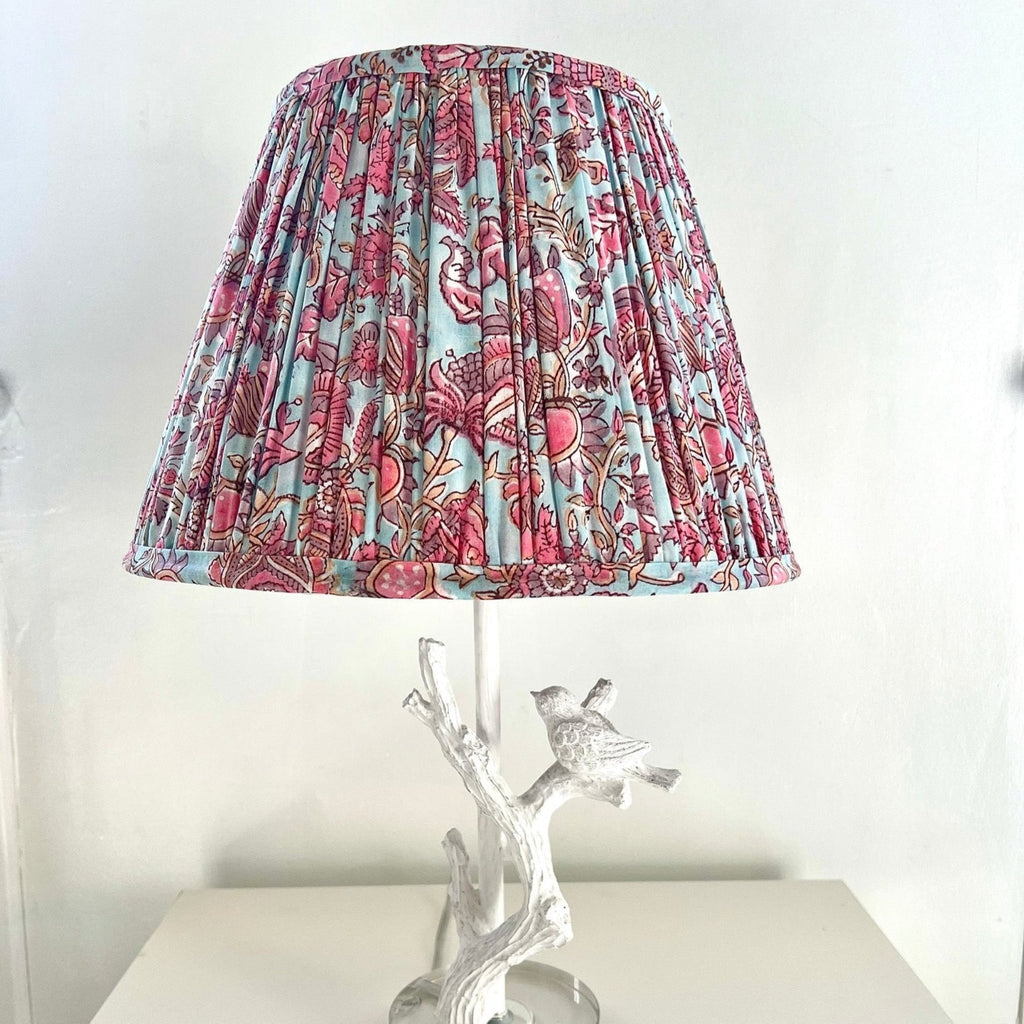 Grace in Blue and Pink Flowered Pleated Lamp Shade - The Well Appointed House