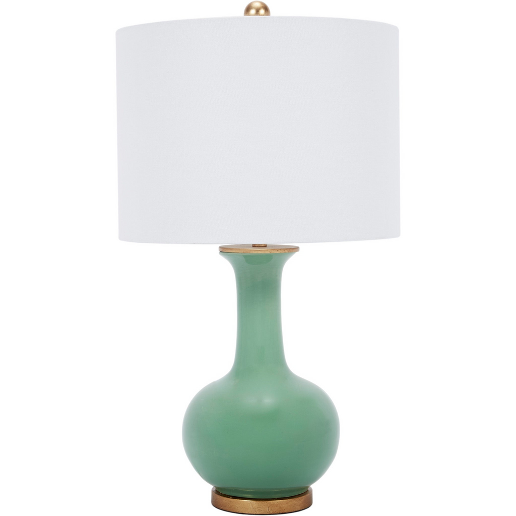 Green Ceramic Table Lamp with White Linen Shade - The Well Appointed House 