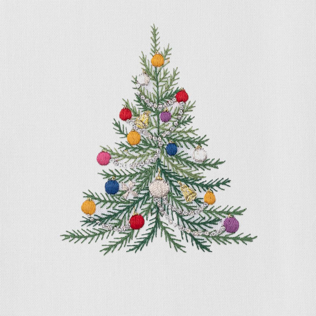 Set of 4 White Cotton Decorated Christmas Tree Dinner Napkins - The Well Appointed House