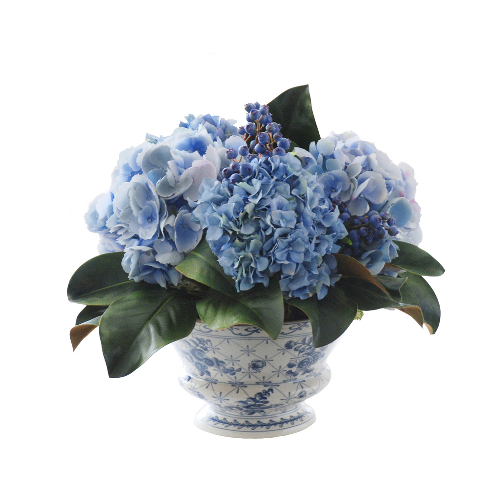 Hydrangea and Blueberry Silk Floral Arrangement - The Well Appointed House 