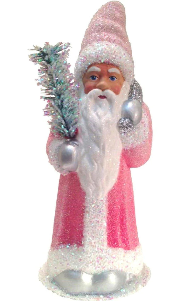 Ino Schaller Paper Mache Santa With Pink Glitter Coat Candy Container Christmas Decoration - Christmas Decor - The Well Appointed House