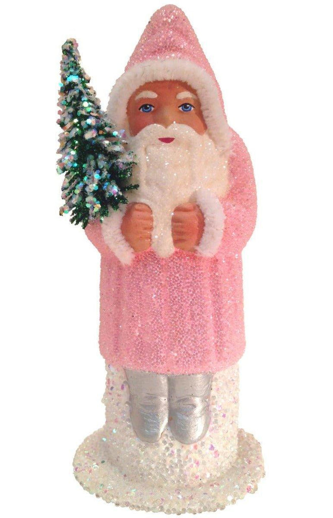 Ino Schaller Paper Mache Santa With Pink Sparkly Coat Candy Container Christmas Decoration - Christmas Decor - The Well Appointed House