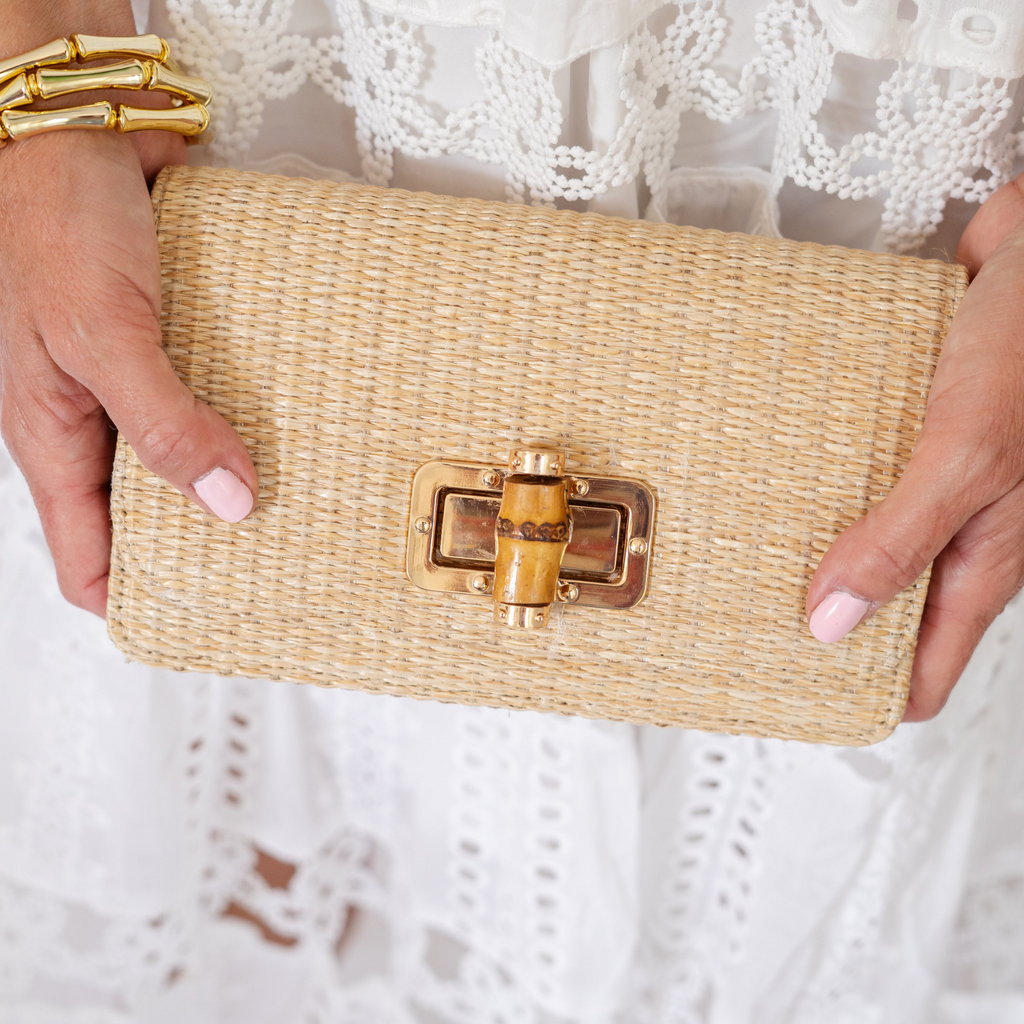 Lilly Straw Clutch With Bamboo Toggle - The Well Appointed House