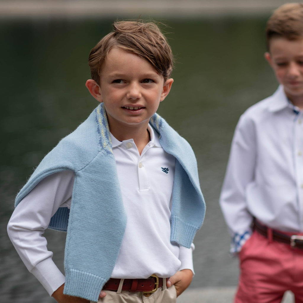 Long Sleeve Carter Polo in Classic White - The Well Appointed House