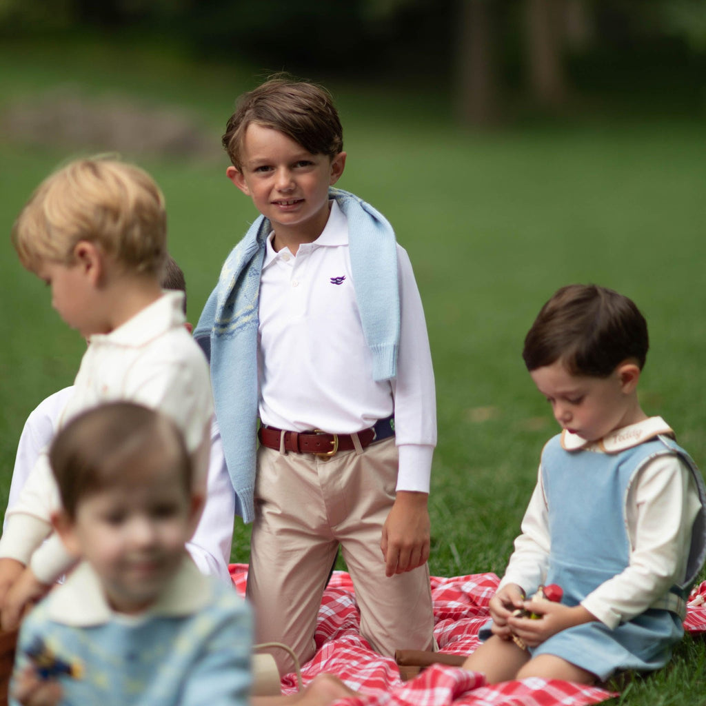 Long Sleeve Carter Polo in Classic White - The Well Appointed House