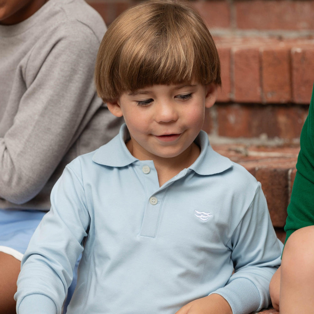 Long Sleeve Carter Polo in Bay Tree Blue - The Well Appointed House