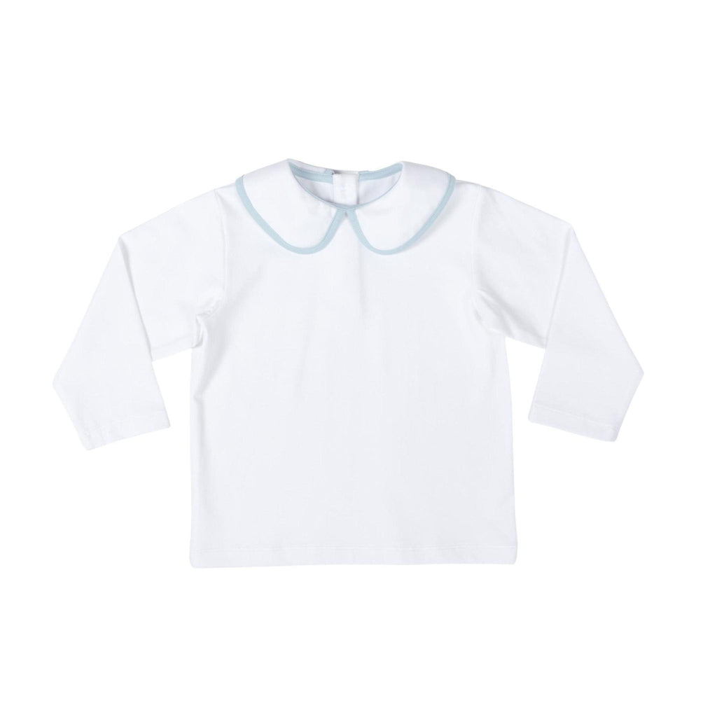 Long Sleeve Teddy Peter Pan in Classic White with Bay Tree Blue Trim - The Well Appointed House