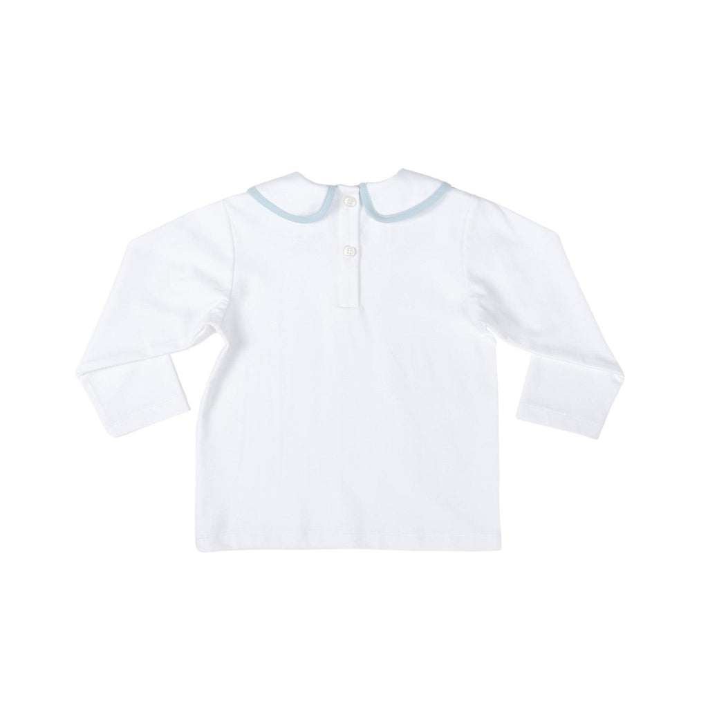 Long Sleeve Teddy Peter Pan in Classic White with Bay Tree Blue Trim - The Well Appointed House