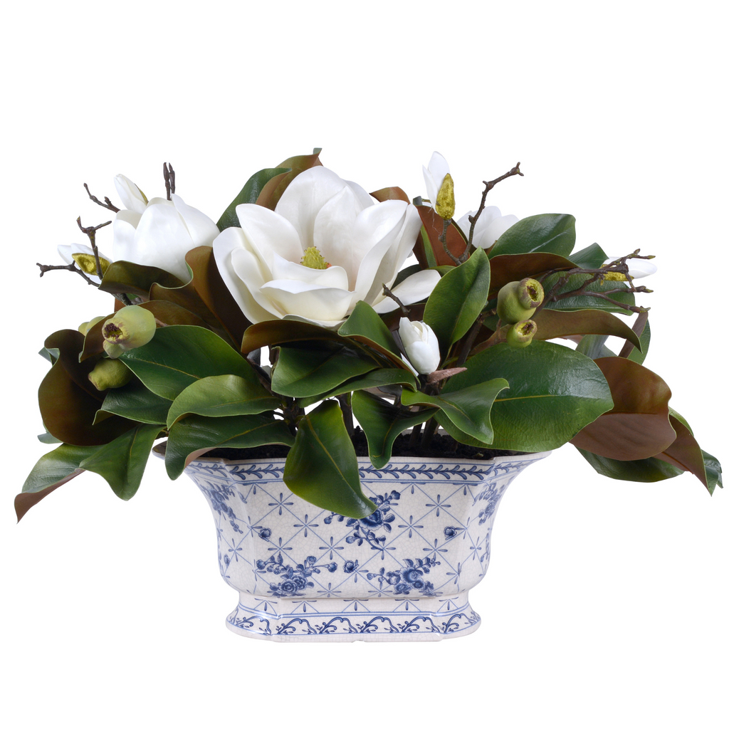 Magnolia Arrangement in Chinoiserie Pot - The Well Appointed House 