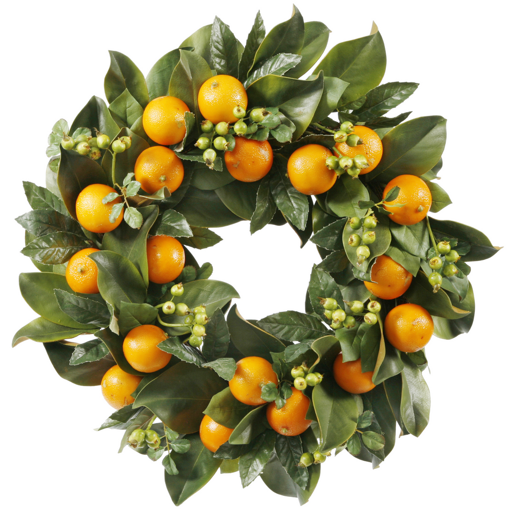 Magnolia Leaf and Orange Holiday Wreath 24" - The Well Appointed House 