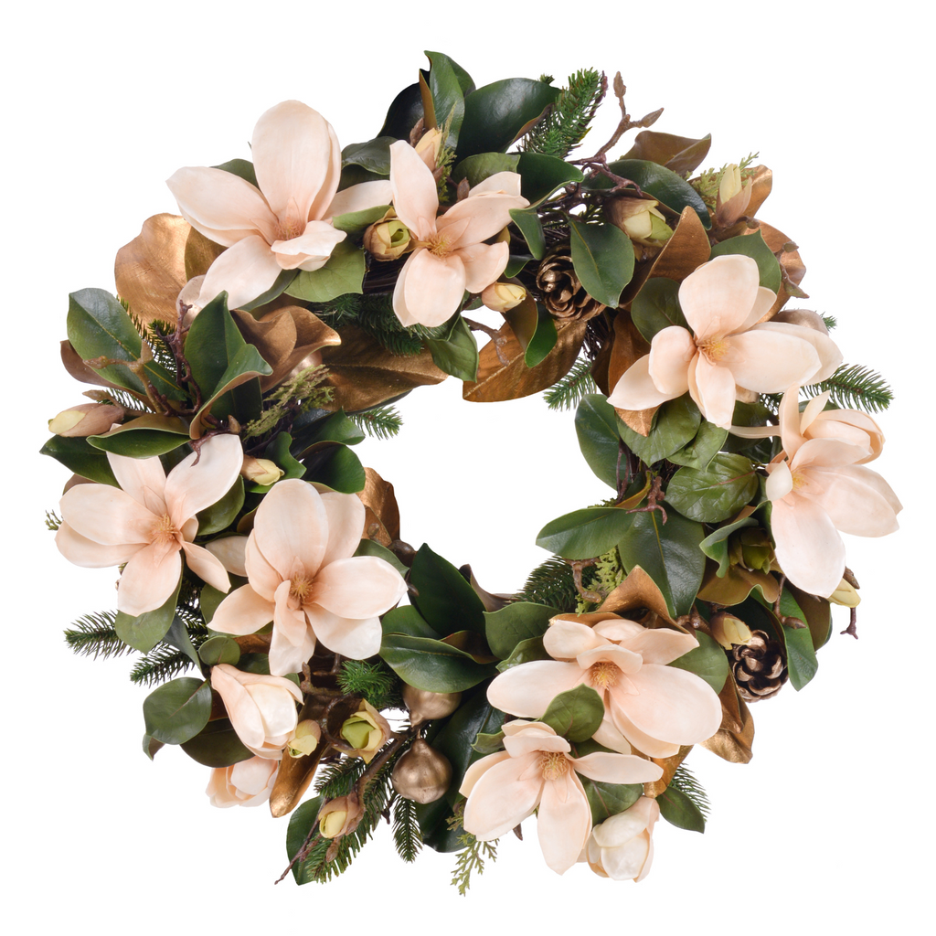 Magnolia Leaves and Flowers Holiday Wreath 26" - The Well Appointed House 