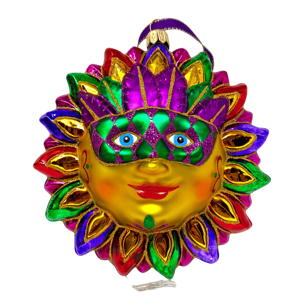 Mardi Gras Sun Blown Glass Christmas Ornament - The Well Appointed House