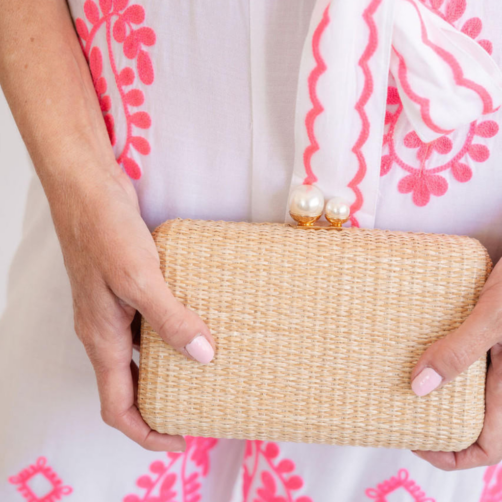 Mimi Pearl Top Straw Clutch - The Well Appointed House