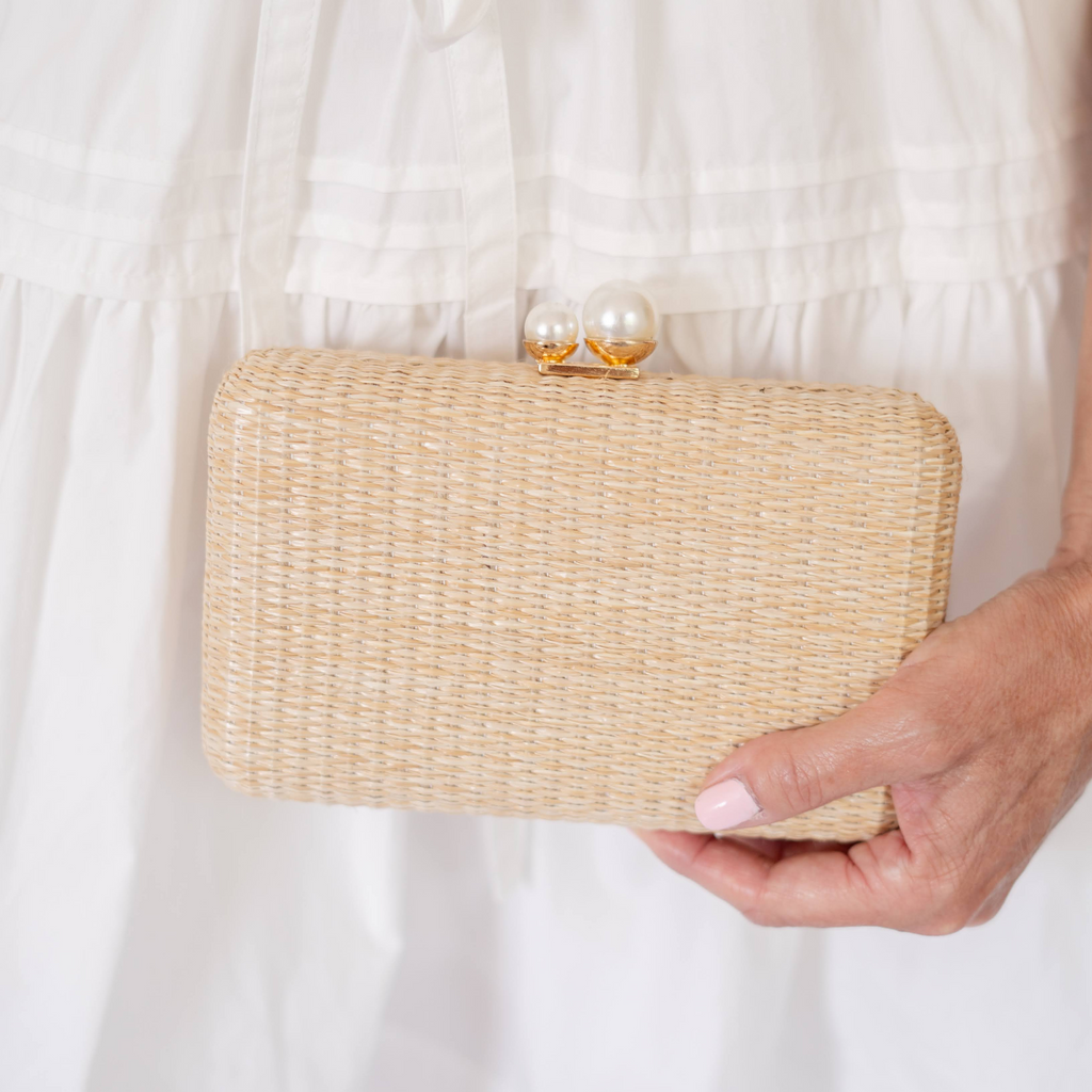 Mimi Pearl Top Straw Clutch - The Well Appointed House