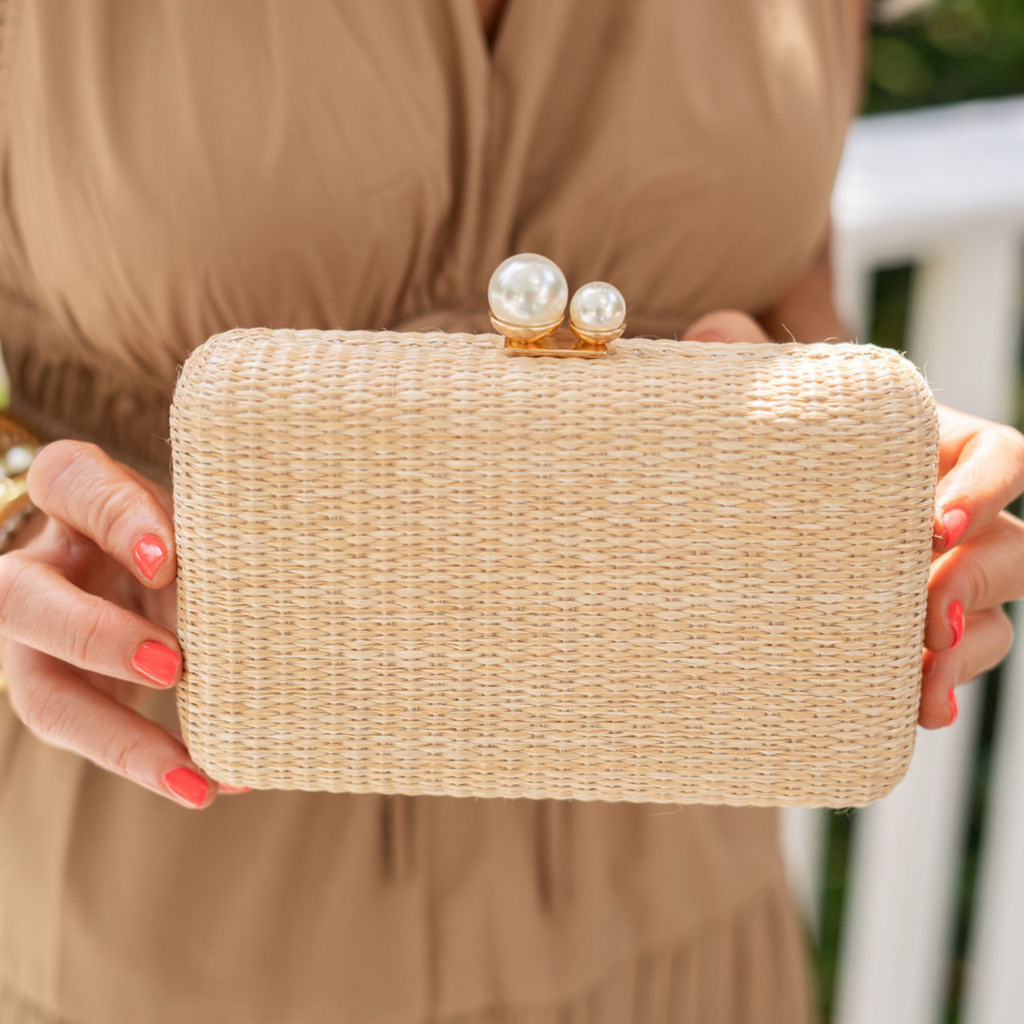 Mimi Pearl Top Straw Clutch - The Well Appointed House