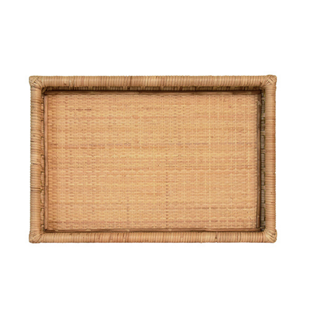 Natural Rattan Rectangular Decorative Tray with Brass Accents - The Well Appointed House 