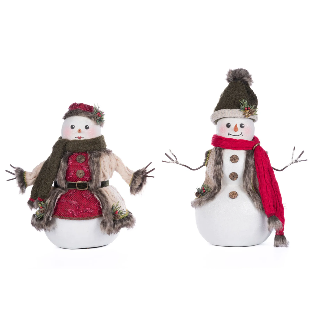 Set of Two Mr. And Mrs. North Country Snowman Christmas Decorations - The Well Appointed House