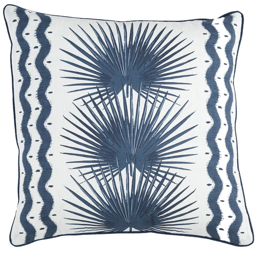 Navy Palmette Piped Edge Decorative Throw Pillow - The Well Appointed House