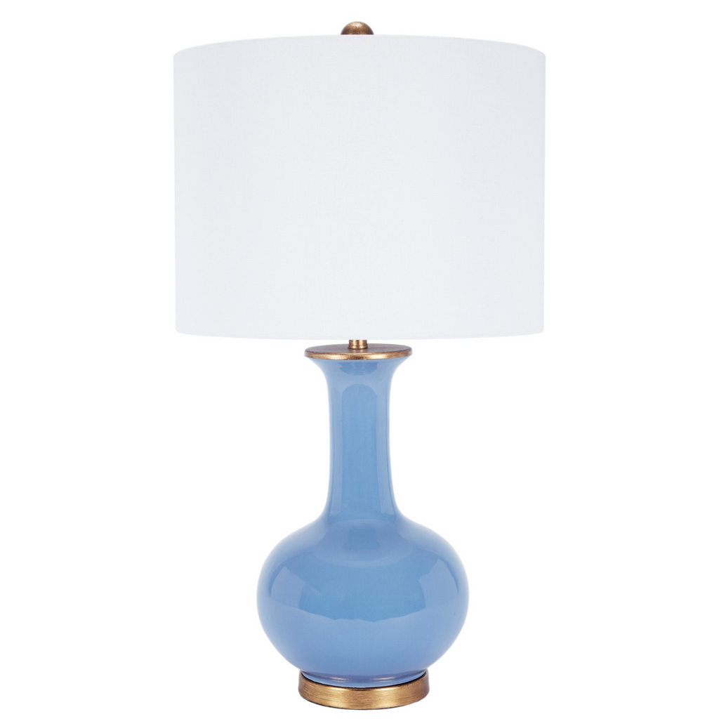 Blue Parisian Porcelain Lamp with White Shade - The Well Appointed House