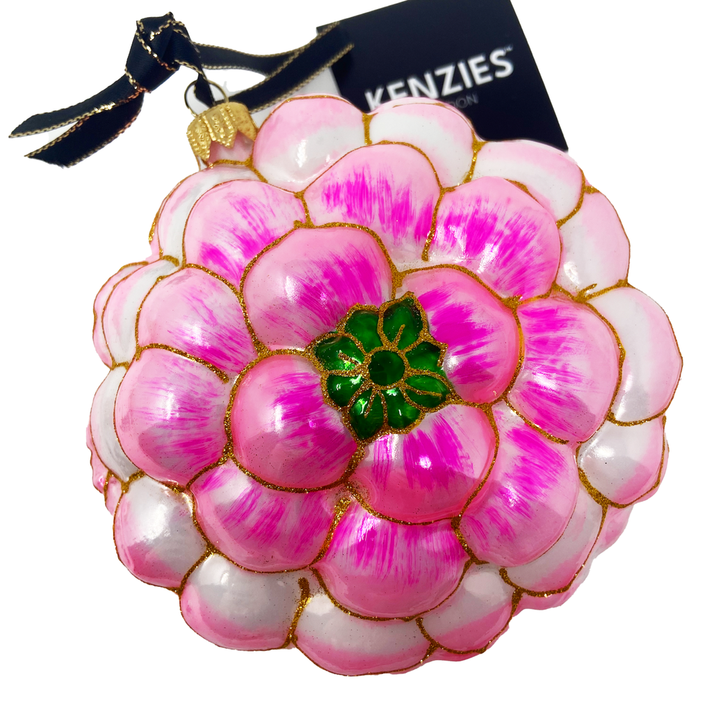 Blush Palazzo Peony Blown Glass Christmas Ornament - The Well Appointed House