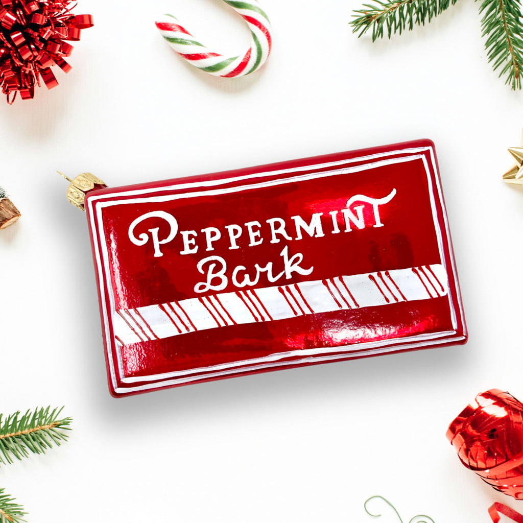 Peppermint Bark Box Blown Glass Christmas Ornament - The Well Appointed House