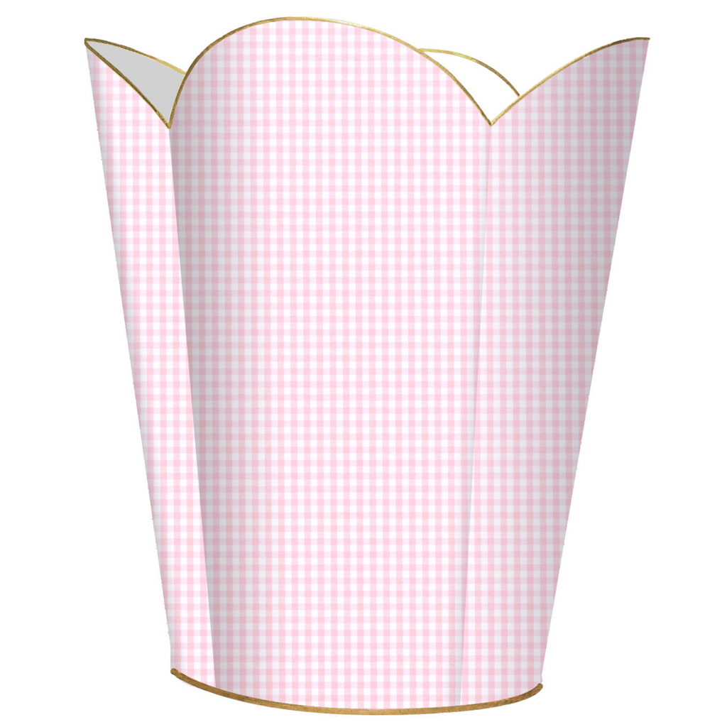 Pink Gingham Decoupage Wastebasket and Optional Tissue Box Cover - Wastebasket Sets - The Well Appointed House