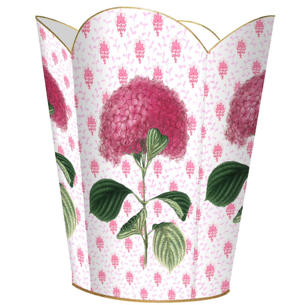 Pink Hydrangea on Provencial Print Wastepaper Basket and Optional Tissue Box Cover - Wastebasket - The Well Appointed House