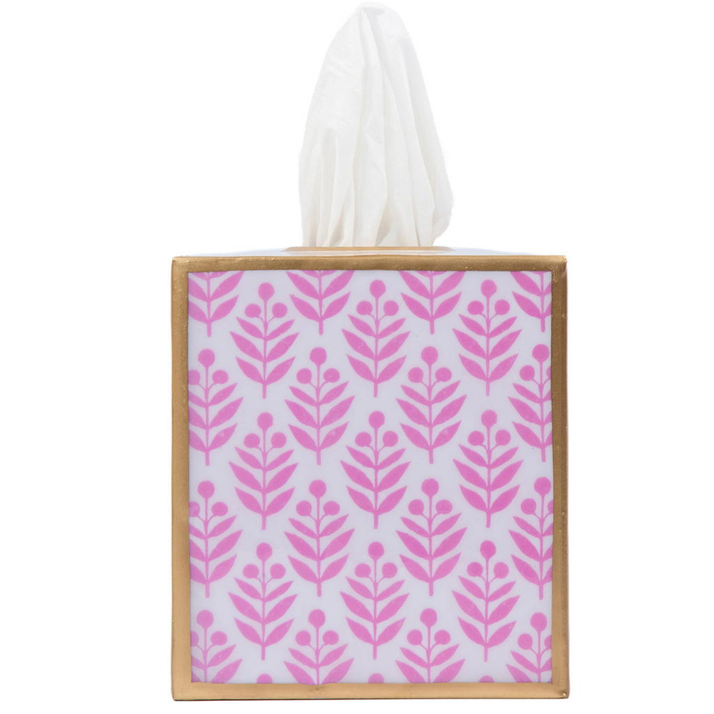 Pink Lottie Enameled Tulip Wastebasket and Optional Tissue Box - The Well Appointed House