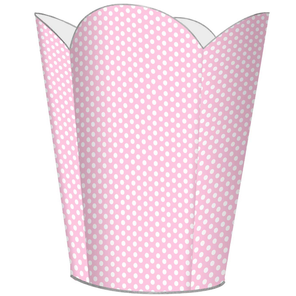 Pink Polka Dot Wastepaper Basket and Optional Tissue Box Cover - Wastebasket - The Well Appointed House