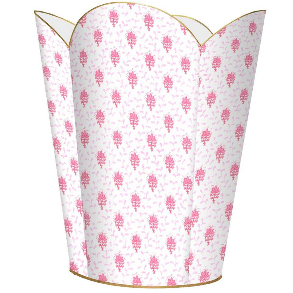 Pink Provincial Print Wastebasket and Optional Tissue Box Cover - Wastebasket Sets - The Well Appointed House