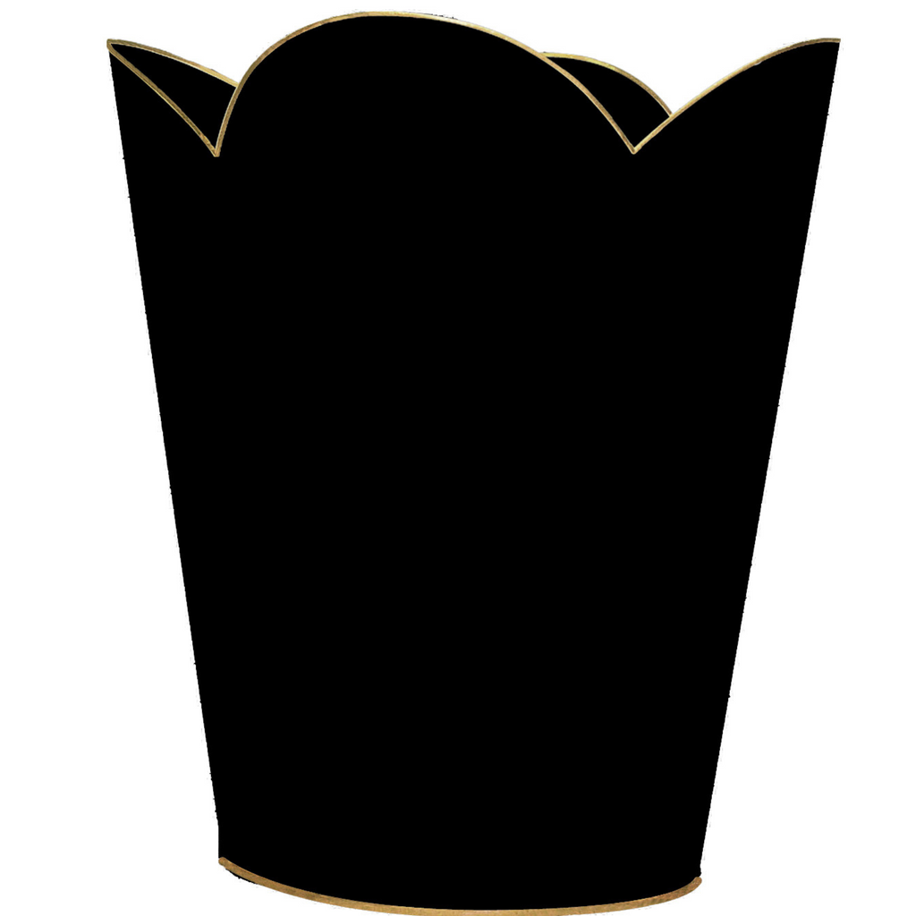 Plain Black with Gold Trim Decoupage Wastebasket and Optional Tissue Box Cover - The Well Appointed House