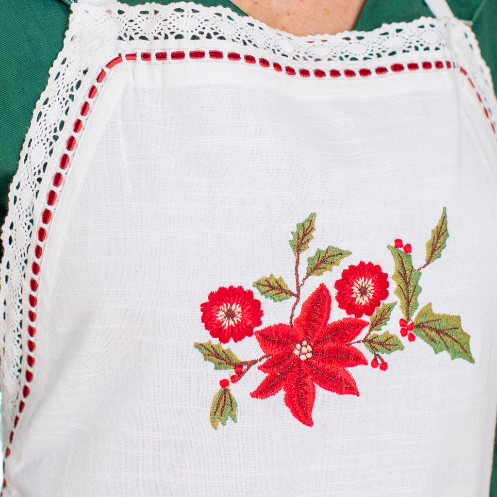 Poinsettia Cross Stitch Embroidered Apron - The Well Appointed House