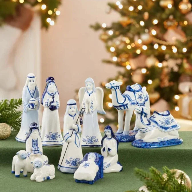 Porcelain Delft Nativity Set in Blue and White - Christmas Decor - The Well Appointed House