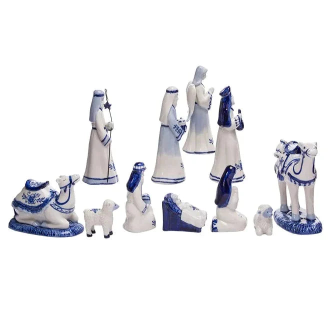 Porcelain Delft Nativity Set in Blue and White - Christmas Decor - The Well Appointed House