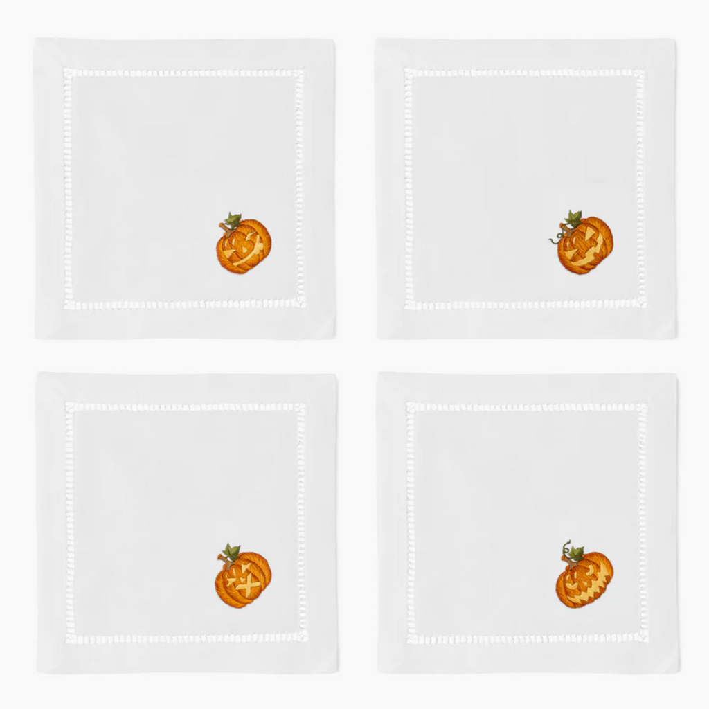 Set of 4 Carved Pumpkins Cocktail Napkins - The Well Appointed House