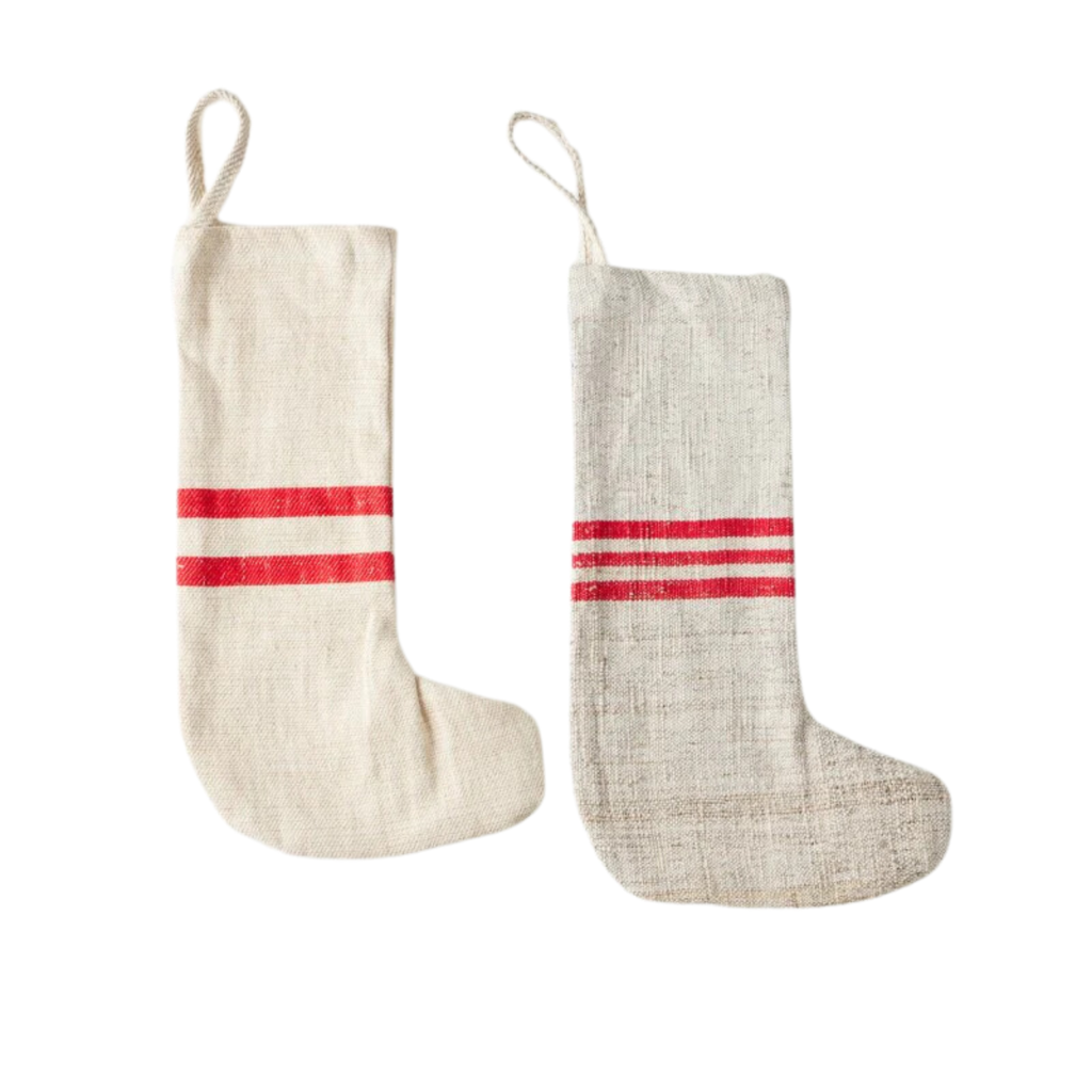 Set of Two Red Striped Holiday Stockings - The Well Appointed House