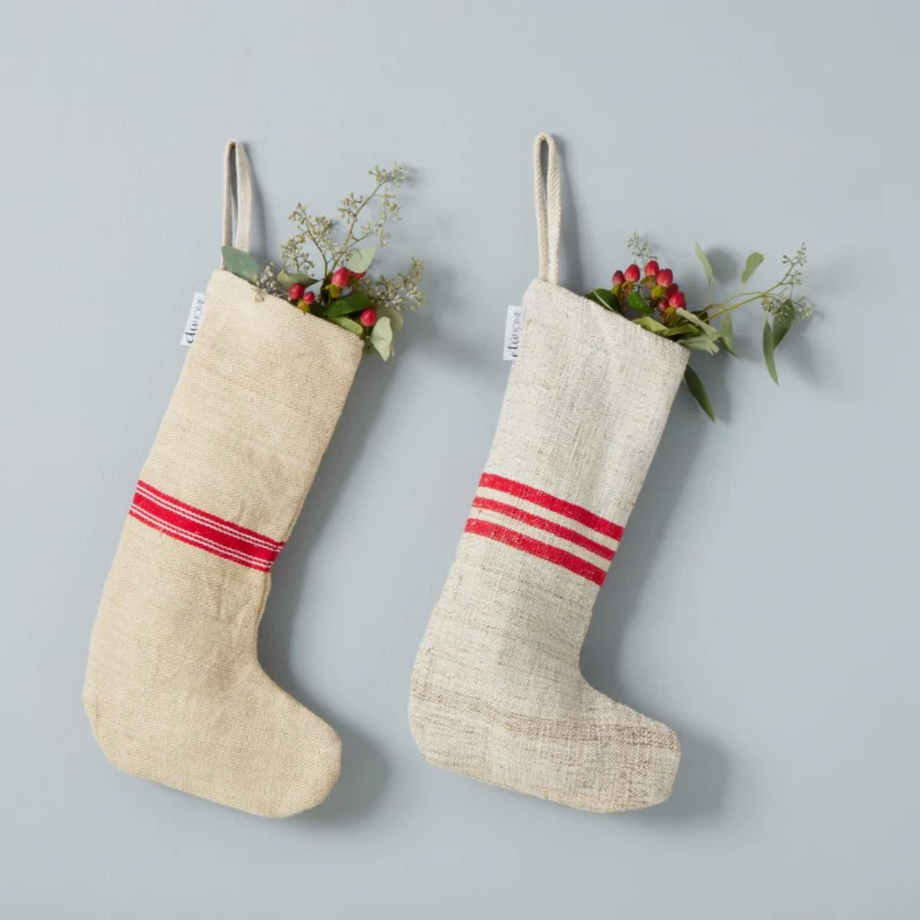 Set of Two Red Striped Holiday Stockings - The Well Appointed House