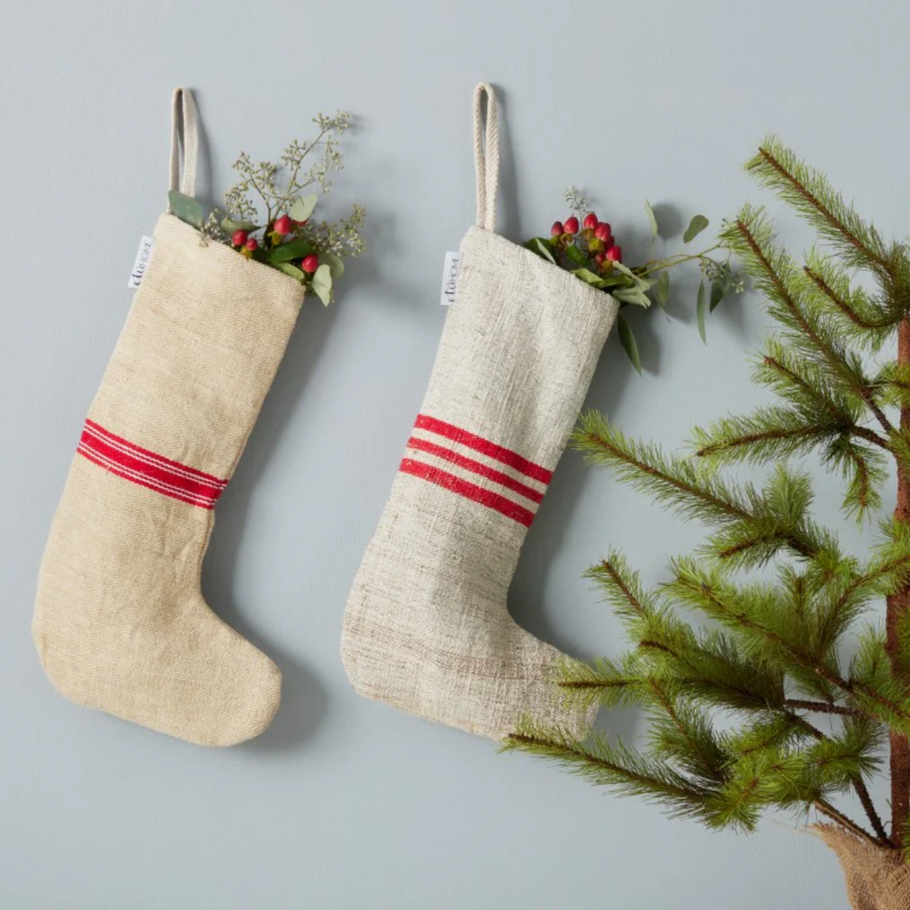 Set of Two Red Striped Holiday Stockings - The Well Appointed House